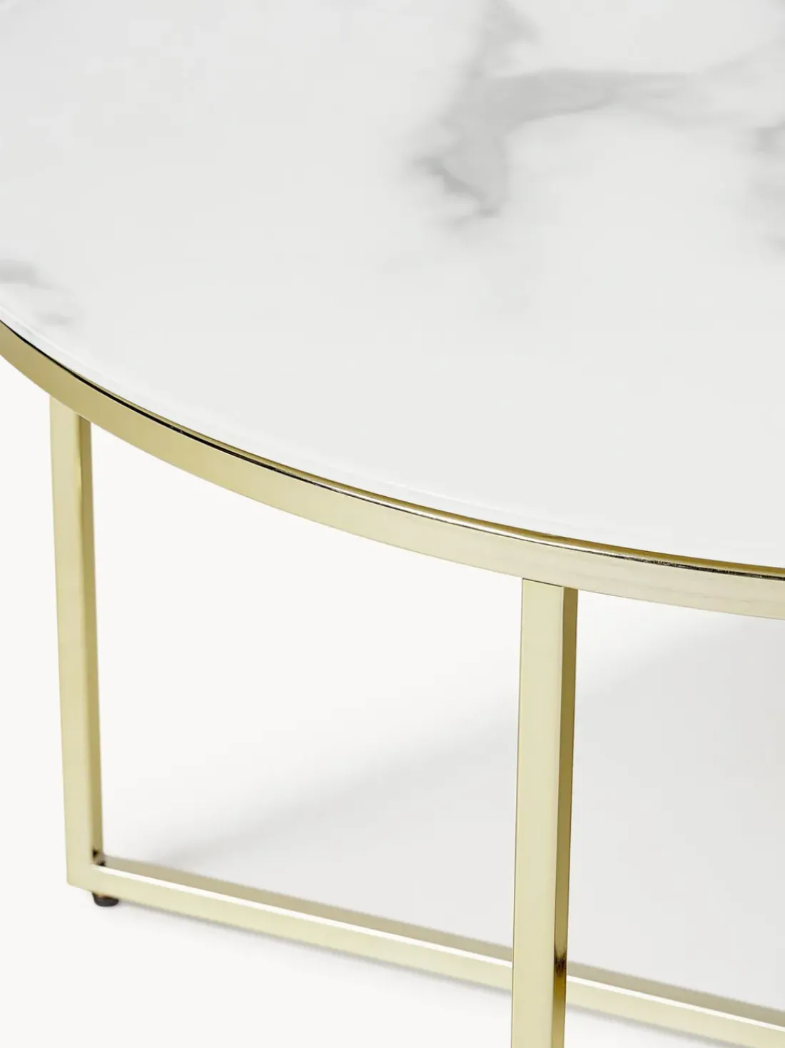 Mesa de centro redonda con tablero de vidrio en look mármol Antigua
