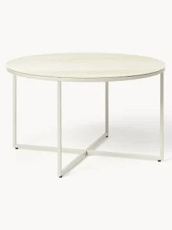 Mesa de centro redonda con tablero de vidrio en look travertino Antigua
