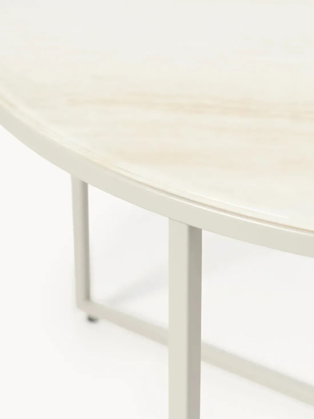 Mesa de centro redonda con tablero de vidrio en look travertino Antigua