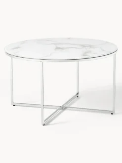 Mesa de centro redonda con tablero de vidrio en look mármol Antigua