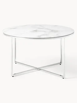 Mesa de centro redonda con tablero de vidrio en look mármol Antigua
