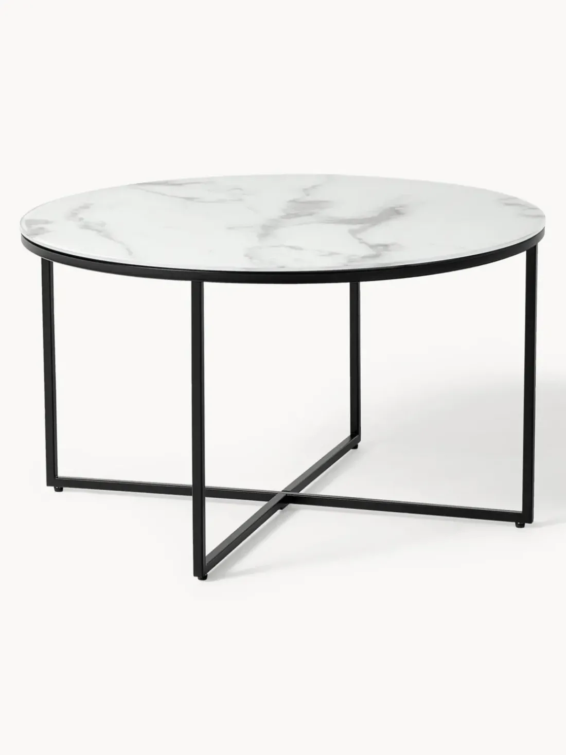 Mesa de centro redonda con tablero de vidrio en look mármol Antigua