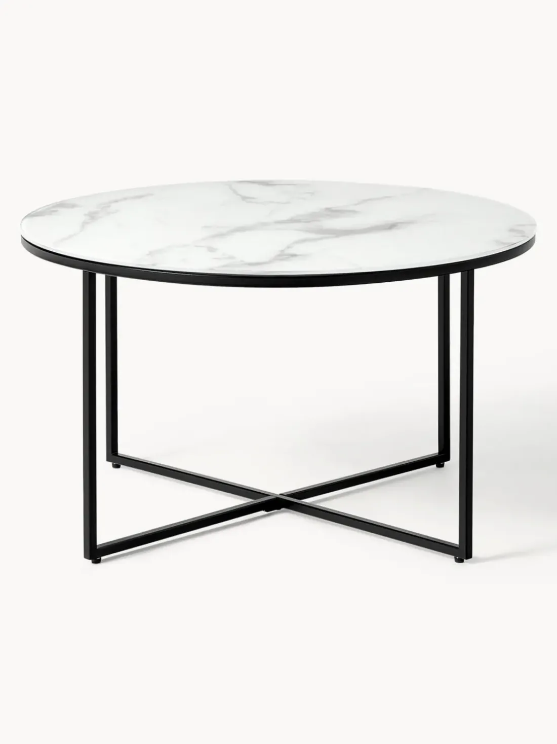 Mesa de centro redonda con tablero de vidrio en look mármol Antigua