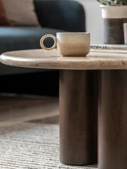 Mesa de centro redonda con tablero de travertino Trevi, Ø 75 cm