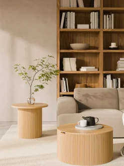 Mesa de centro redonda de madera Nele, con espacio de almacenamiento