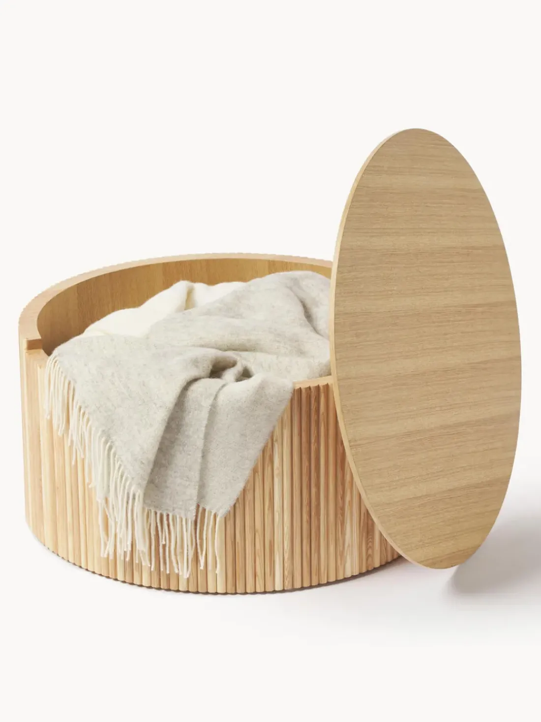 Mesa de centro redonda de madera Nele, con espacio de almacenamiento