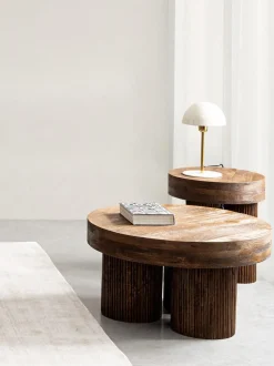 Mesa de centro redonda de madera de mango Dacca