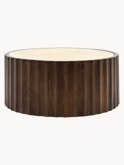 Mesa de centro redonda de madera de mango con tablero de travertino Cascia