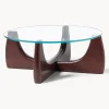 Mesa de centro redonda de madera con tablero de vidrio Miya