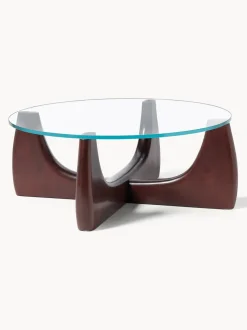 Mesa de centro redonda de madera con tablero de vidrio Miya