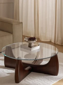 Mesa de centro redonda de madera con tablero de vidrio Miya