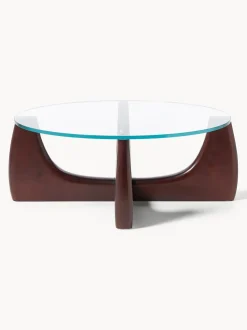 Mesa de centro redonda de madera con tablero de vidrio Miya