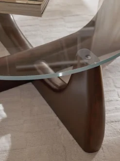 Mesa de centro redonda de madera con tablero de vidrio Miya