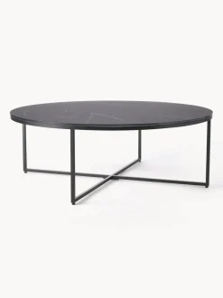 Mesa de centro redonda grande con tablero de vidrio en look mármol Antigua