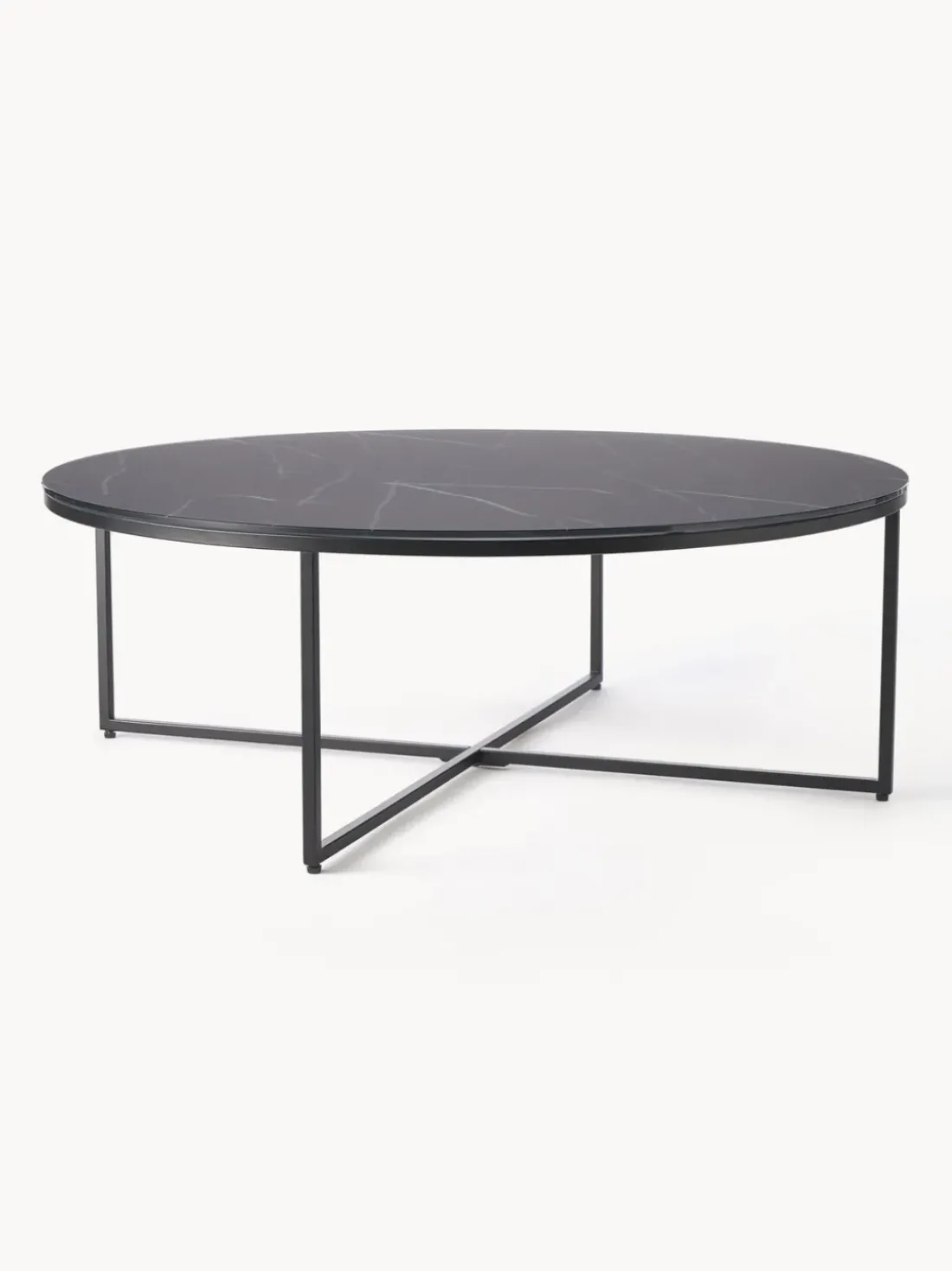 Mesa de centro redonda grande con tablero de vidrio en look mármol Antigua