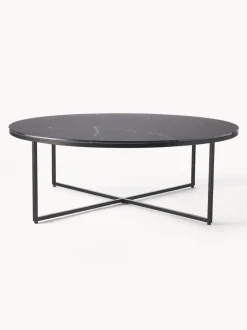 Mesa de centro redonda grande con tablero de vidrio en look mármol Antigua