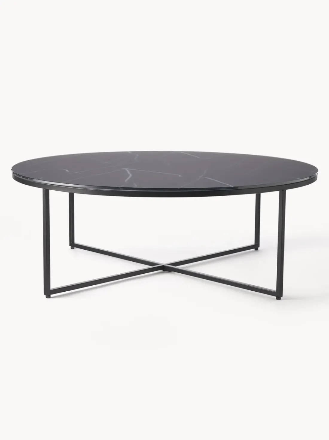 Mesa de centro redonda grande con tablero de vidrio en look mármol Antigua