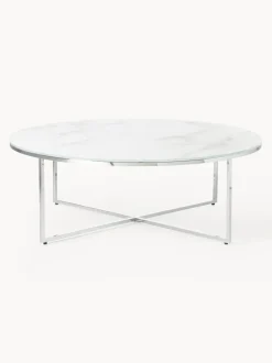 Mesa de centro redonda grande con tablero de vidrio en look mármol Antigua