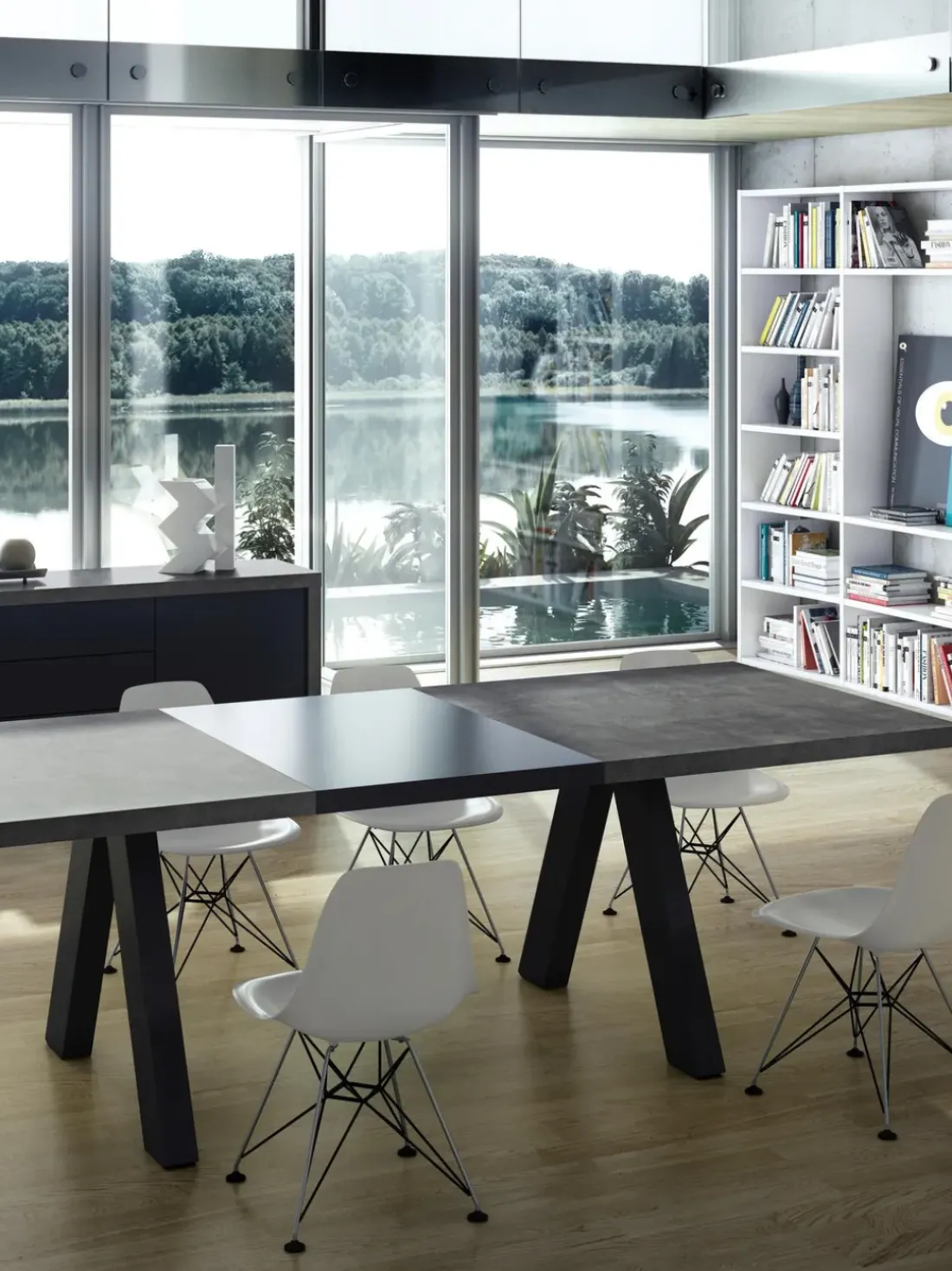 Mesa de comedor extensible en look cemento Apex, 200-250 x 100 cm