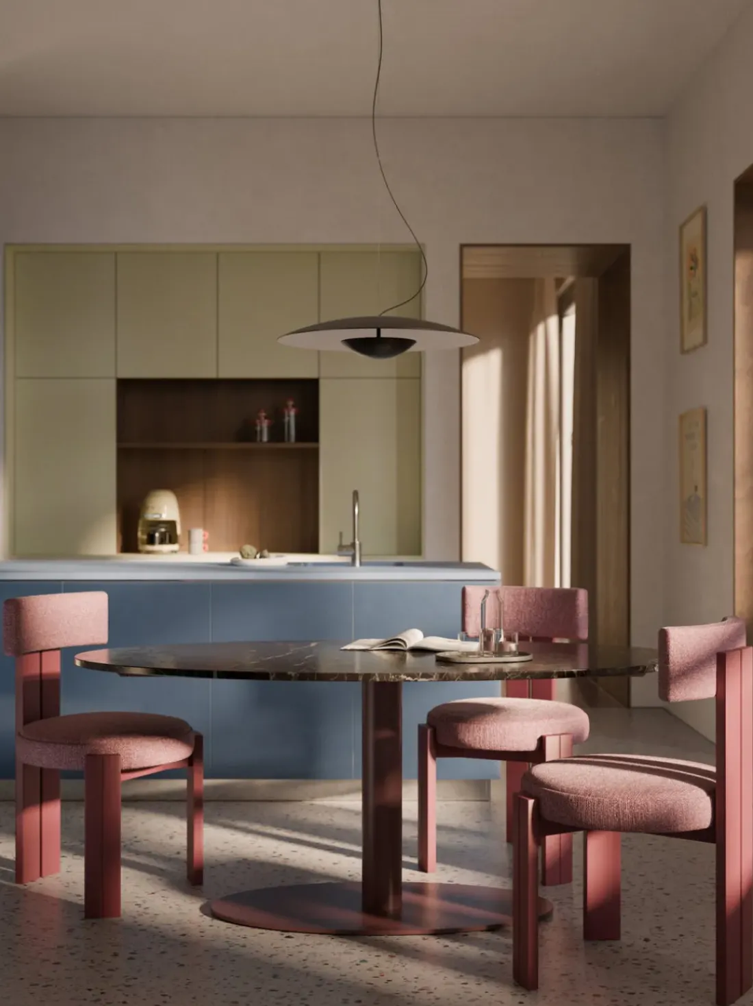 Mesa de comedor ovalada de mármol Miley, tamaños diferentes