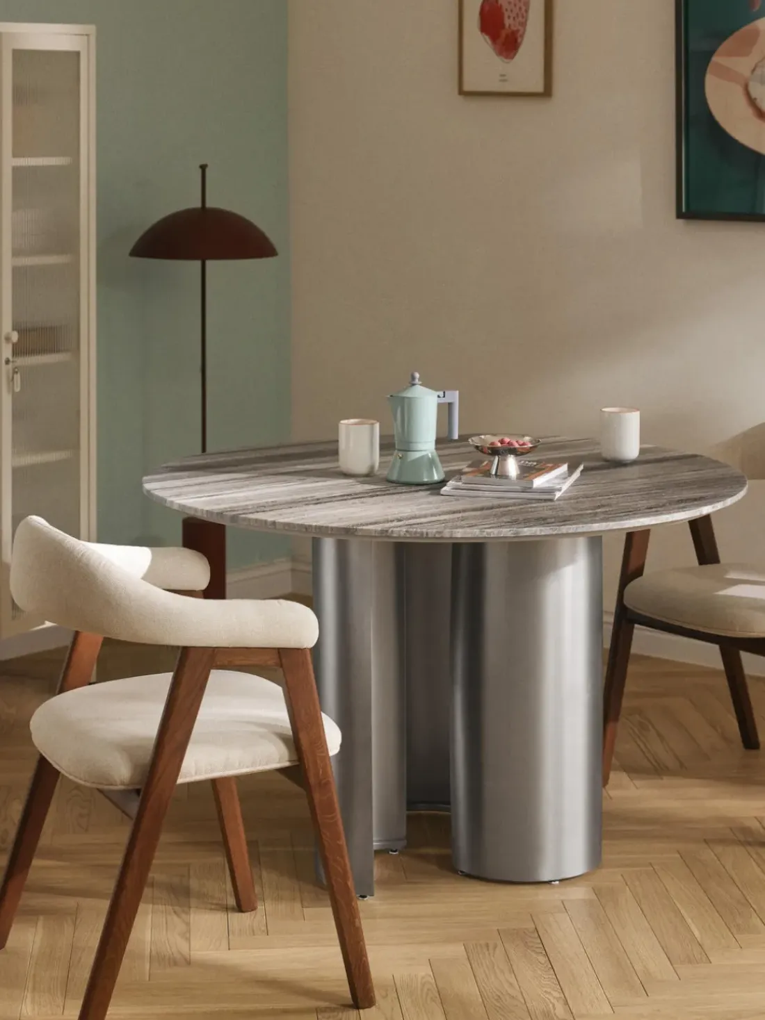 Mesa de comedor redonda con tablero de mármol Noam