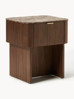 Mesita de noche de madera con tablero de mármol Zumi