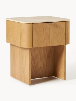 Mesita de noche de madera con tablero de mármol Zumi