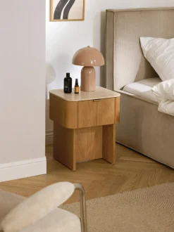 Mesita de noche de madera con tablero de mármol Zumi