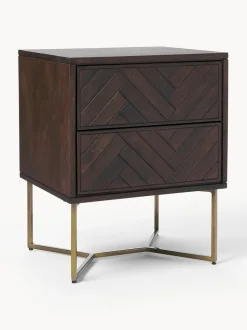 Mesita de noche de madera de mango con diseño espiga Luca