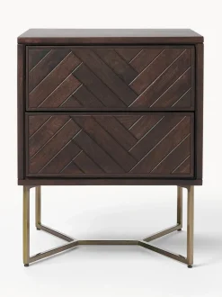 Mesita de noche de madera de mango con diseño espiga Luca