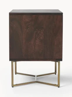 Mesita de noche de madera de mango con diseño espiga Luca