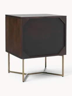Mesita de noche de madera de mango con diseño espiga Luca