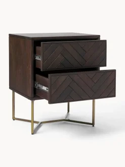 Mesita de noche de madera de mango con diseño espiga Luca