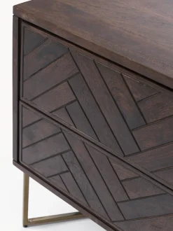 Mesita de noche de madera de mango con diseño espiga Luca