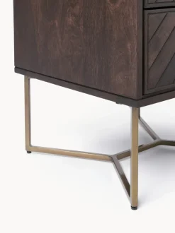 Mesita de noche de madera de mango con diseño espiga Luca