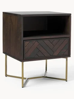 Mesita de noche de madera de mango con diseño espiga Luca