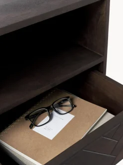 Mesita de noche de madera de mango con diseño espiga Luca