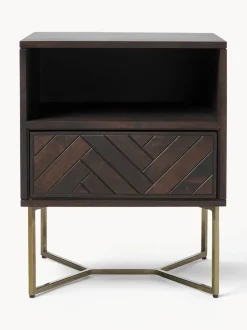 Mesita de noche de madera de mango con diseño espiga Luca