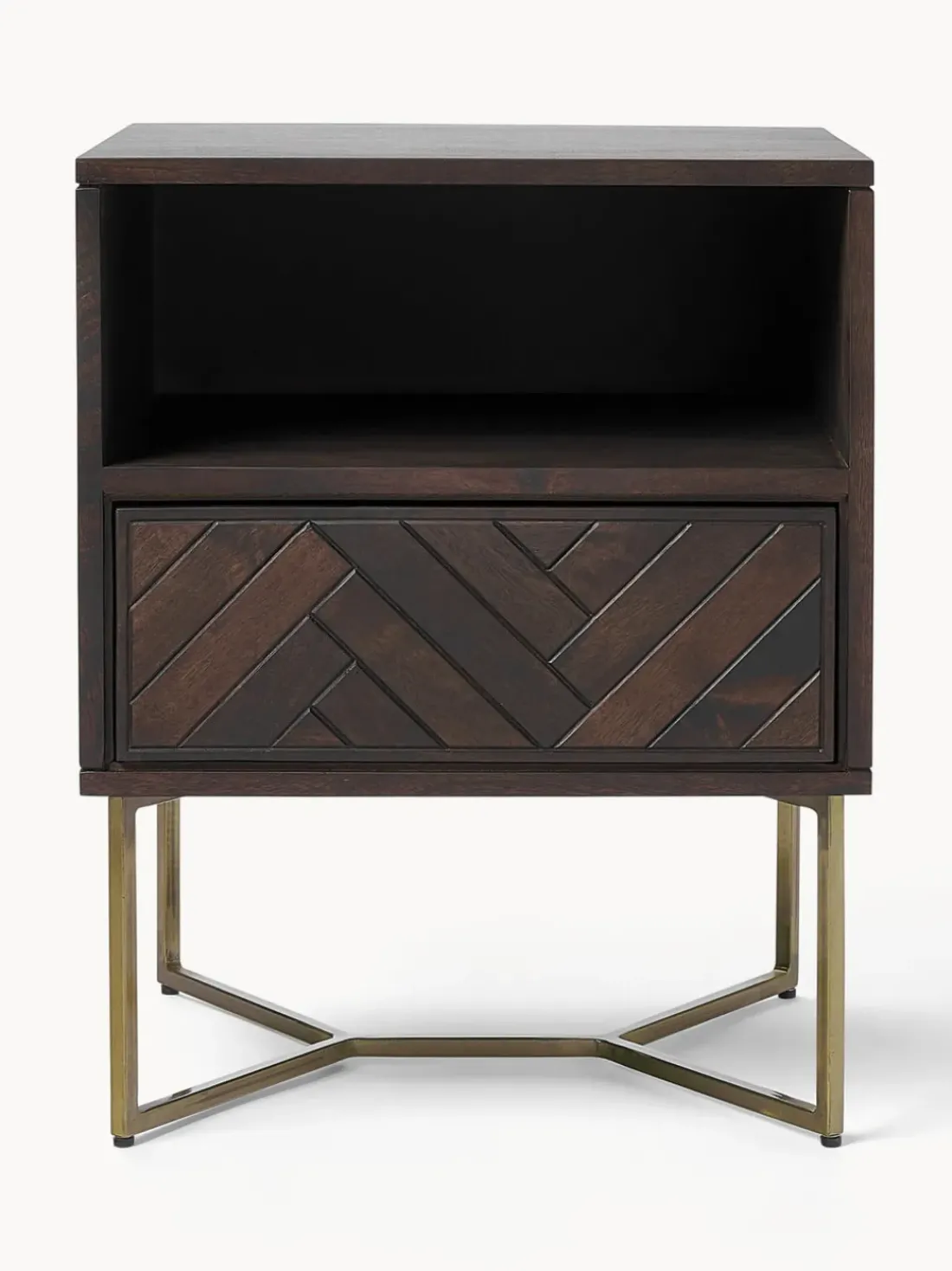 Mesita de noche de madera de mango con diseño espiga Luca