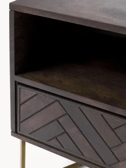 Mesita de noche de madera de mango con diseño espiga Luca