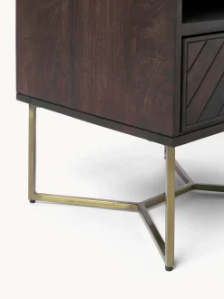 Mesita de noche de madera de mango con diseño espiga Luca