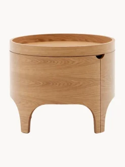 Mesita de noche redonda de madera de eucalipto con espacio de almacenamiento Octavia