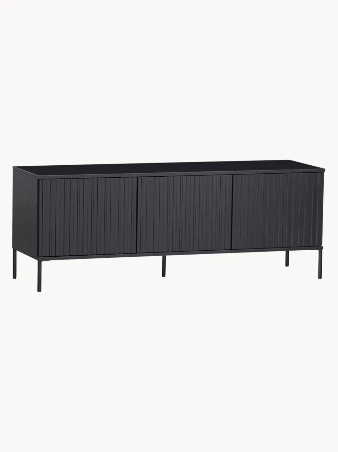 Mueble TV de madera de pino con frente acanalado Avourio, 3 puertas