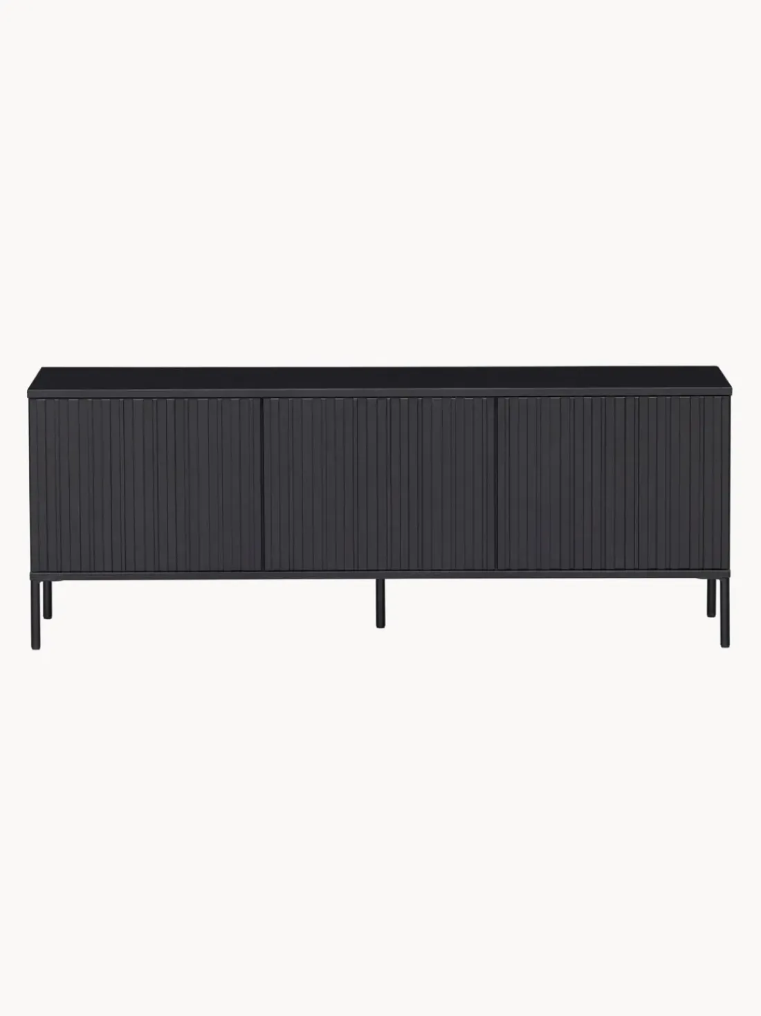 Mueble TV de madera de pino con frente acanalado Avourio, 3 puertas