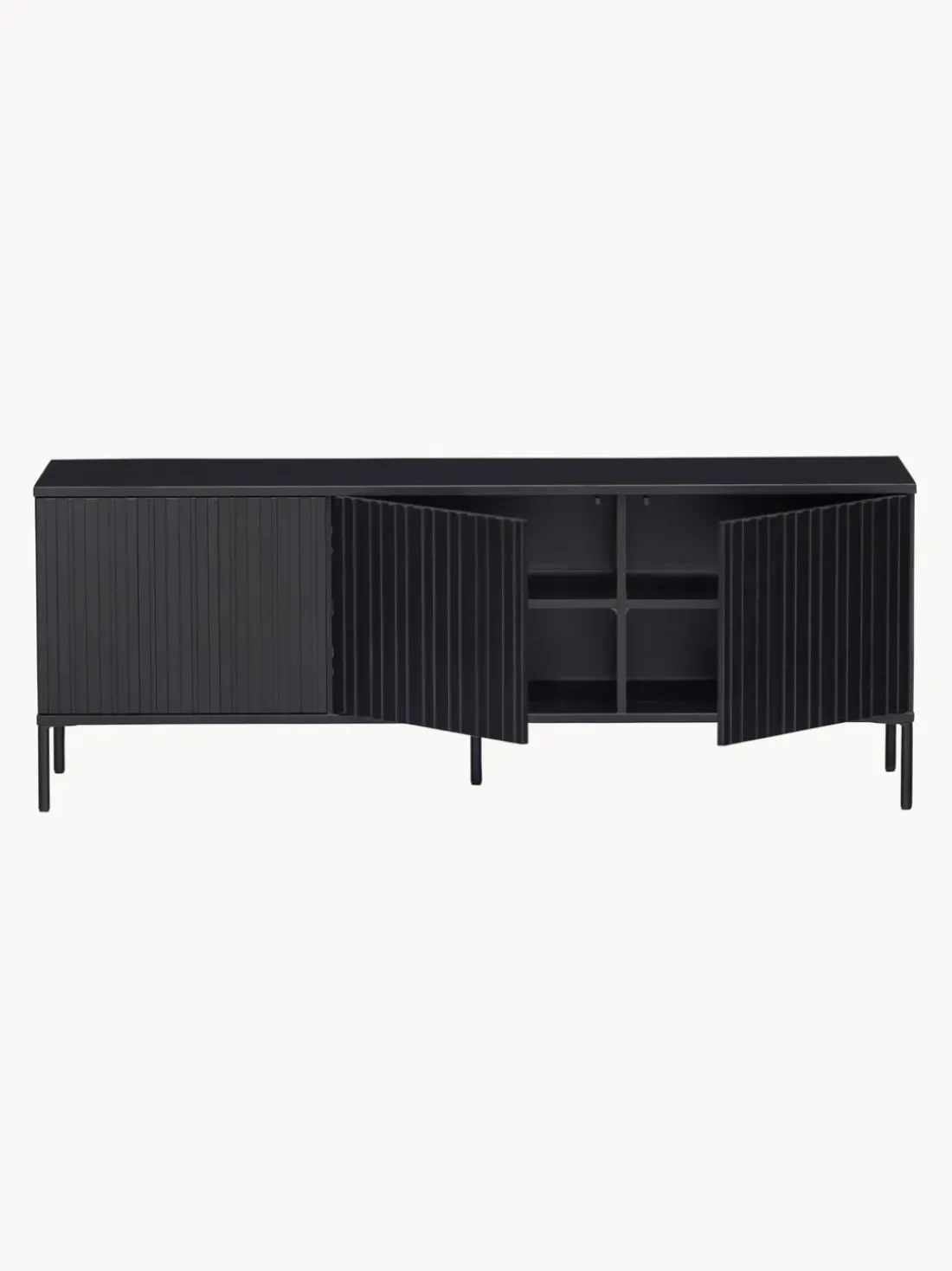 Mueble TV de madera de pino con frente acanalado Avourio, 3 puertas