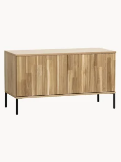 Mueble TV de madera de roble con frente acanalado Avourio, 2 puertas