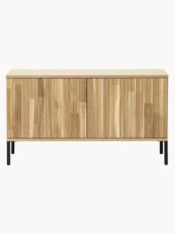 Mueble TV de madera de roble con frente acanalado Avourio, 2 puertas