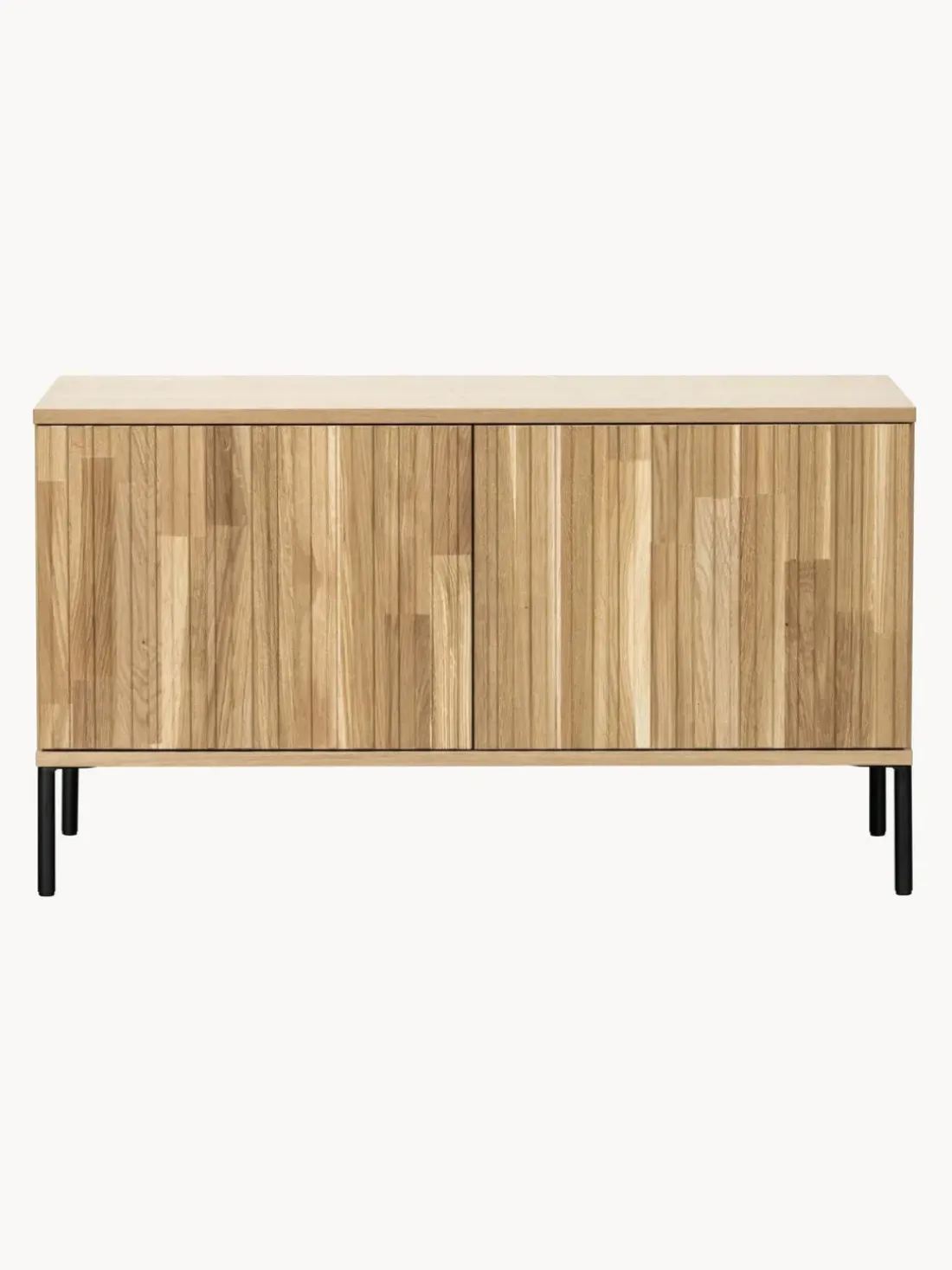 Mueble TV de madera de roble con frente acanalado Avourio, 2 puertas