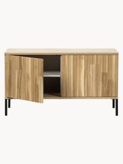 Mueble TV de madera de roble con frente acanalado Avourio, 2 puertas