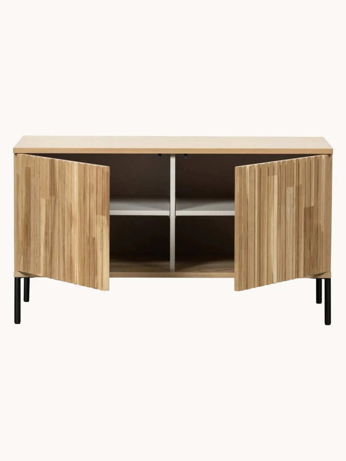 Mueble TV de madera de roble con frente acanalado Avourio, 2 puertas